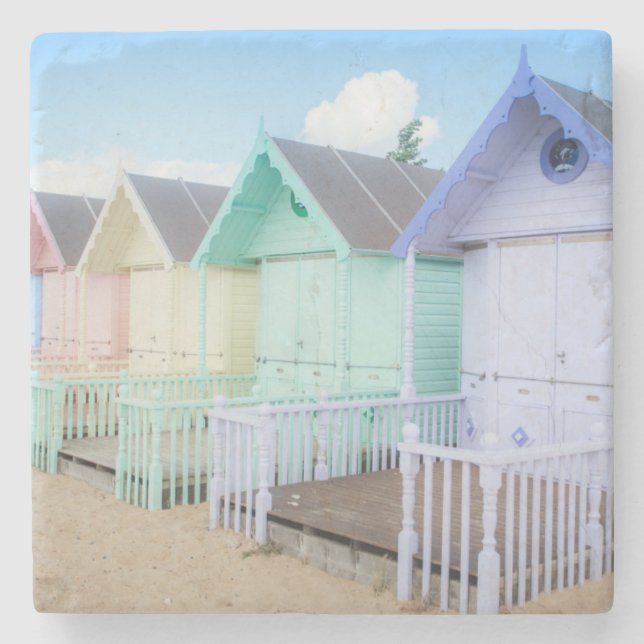 Mersea Island Beach Huts Stone Coaster (Front)