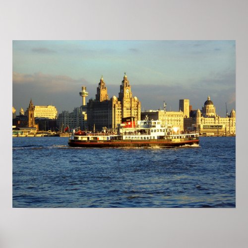Mersey Ferry with Liverpool Waterfront beyond Poster