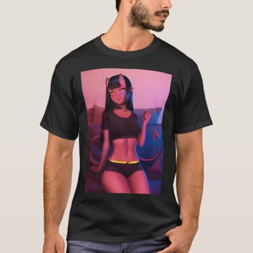 Meru The Succubus  Meru The Demon Girl Black Borde T_Shirt