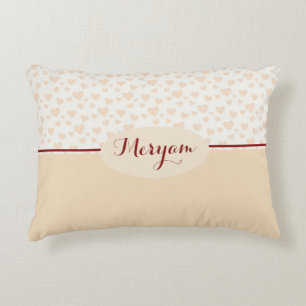 Meryam Monogram Hearts Pattern in Peach & Burgundy Accent Pillow