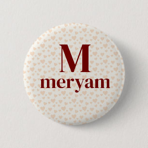 Meryam Monogram with Hearts Background badge Button