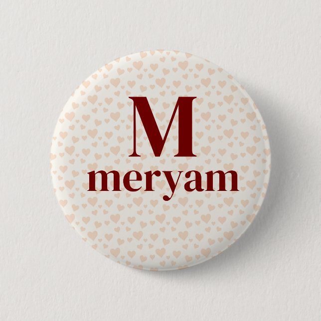 Meryam Monogram with Hearts Background badge Button (Front)