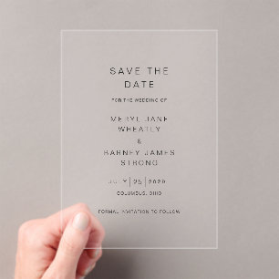Meryl Elegant Modern Wedding Save the Date Acrylic Invitations