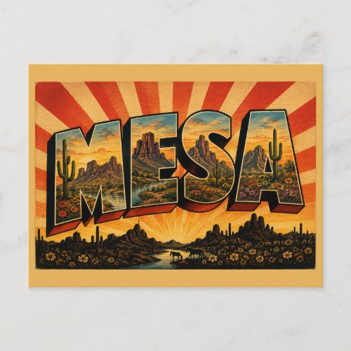 Mesa Arizona Desert Mountains Cactus Art Postcard
