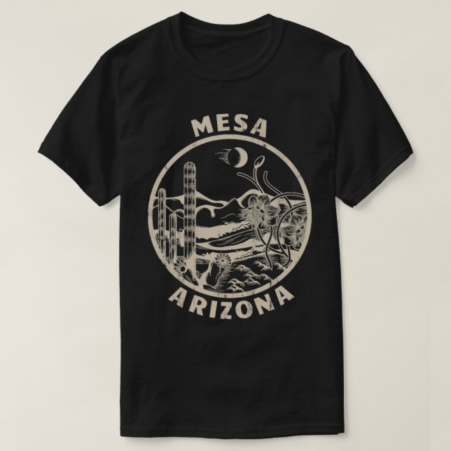Mesa Arizona Linocut Distressed Desert Illustratio T-Shirt (Design Front)