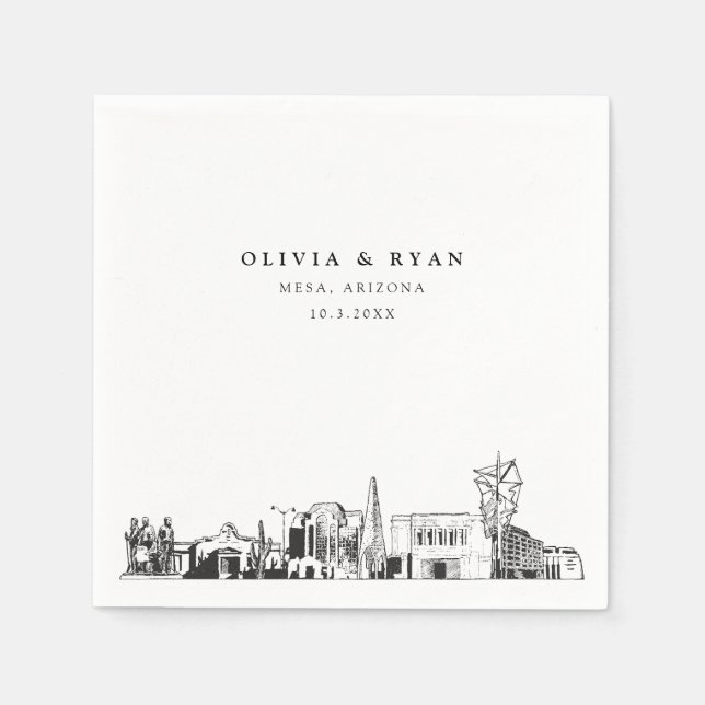 Mesa Arizona Skyline Wedding Paper Cocktail Napkin (Front)