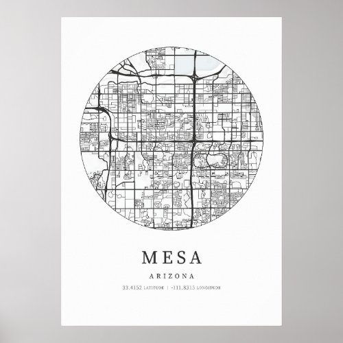 Mesa Arizona Street Layout Map Poster
