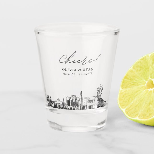 Mesa Arizona Wedding Favor Cheers Shot Glass (Front)