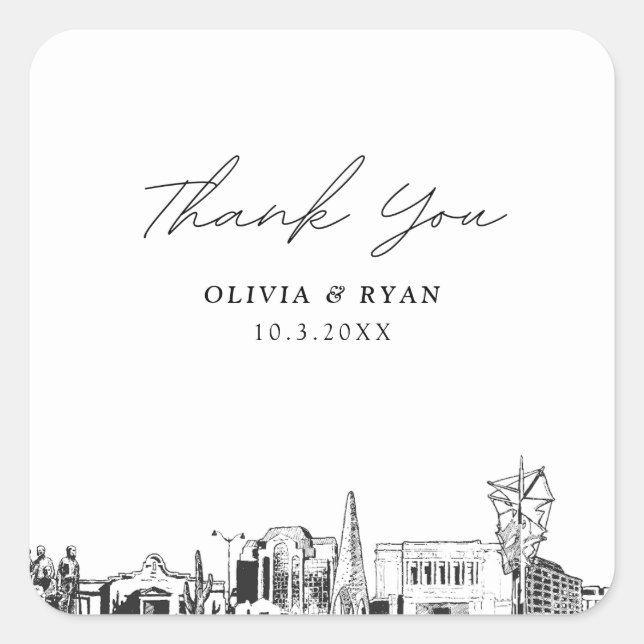 Mesa Arizona Wedding Skyline Favor Thank You Square Sticker (Front)