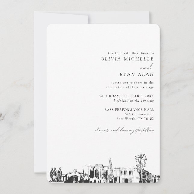 Mesa Arizona Wedding Skyline Sketch Invitation (Front)