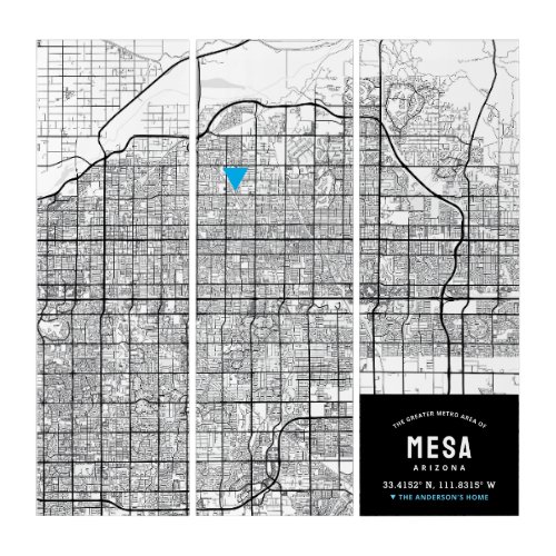 Mesa City Map  Home Location Marker Triptych