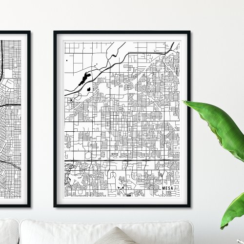 Mesa Map Black and White Minimalist City Map Poster