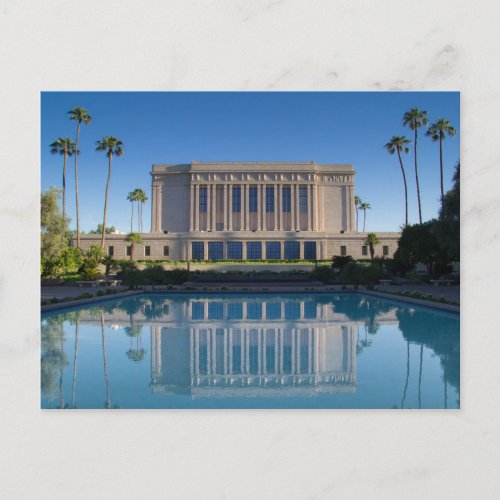 Mesa temple reflecting in a blue pool postcard