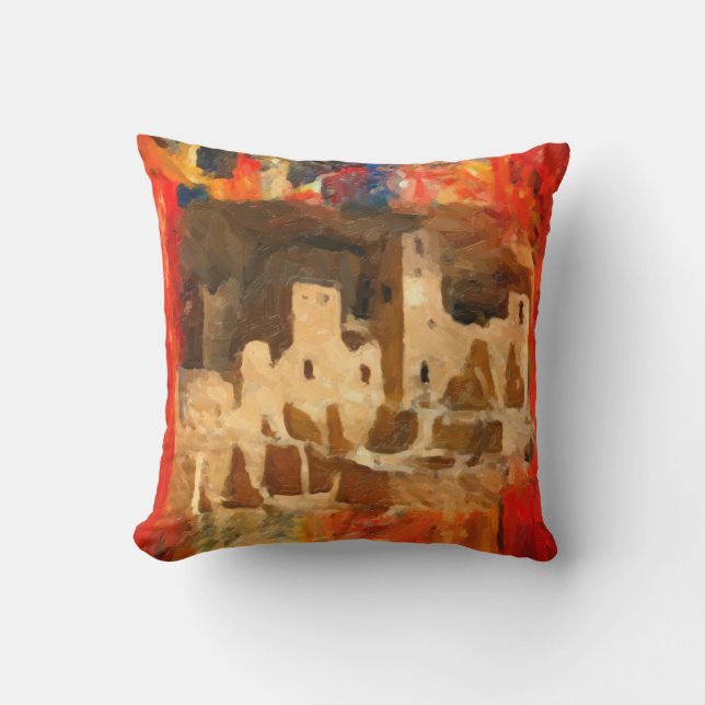 Mesa Verde Adobe Cliffs Southwestern Square Pillow (Front)