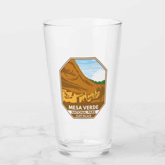 Mesa Verde National Park Cliff Palace Retro Emblem Glass (Front)