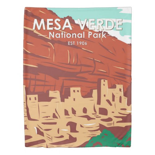 Mesa Verde National Park Colorado Colorful Vintage Duvet Cover