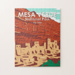 Mesa Verde National Park Colorado Colorful Vintage Jigsaw Puzzle<br><div class="desc">Mesa Verde vector artwork design. The park is known for its well-preserved Ancestral Puebloan cliff dwellings,  notably the huge Cliff Palace.</div>