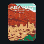 Mesa Verde National Park Colorado Colorful Vintage Magnet<br><div class="desc">Mesa Verde vector artwork design. The park is known for its well-preserved Ancestral Puebloan cliff dwellings,  notably the huge Cliff Palace.</div>