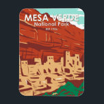 Mesa Verde National Park Colorado Colorful Vintage Magnet<br><div class="desc">Mesa Verde vector artwork design. The park is known for its well-preserved Ancestral Puebloan cliff dwellings,  notably the huge Cliff Palace.</div>