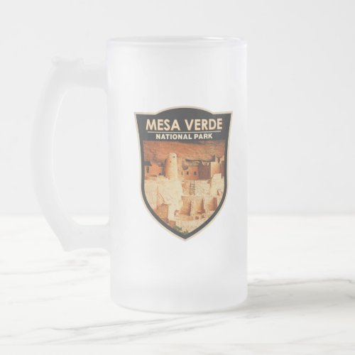 Mesa Verde National Park Colorado Watercolor Badge Frosted Glass Beer Mug