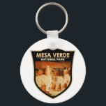 Mesa Verde National Park Colorado Watercolor Badge Keychain<br><div class="desc">Mesa Verde digital watercolor artwork in a window style design. The park is known for its well-preserved Ancestral Puebloan cliff dwellings,  notably the huge Cliff Palace.</div>