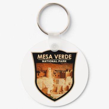 Mesa Verde National Park Colorado Watercolor Badge Keychain