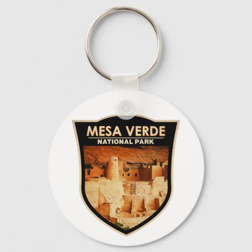 Mesa Verde National Park Colorado Watercolor Badge Keychain