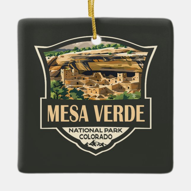 Mesa Verde National Park Illustration Travel Art Ceramic Ornament (Front)