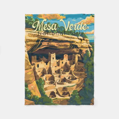 Mesa Verde National Park Illustration Travel Art Fleece Blanket