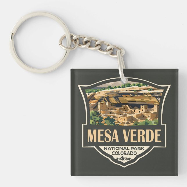 Mesa Verde National Park Illustration Travel Art Keychain (Front)