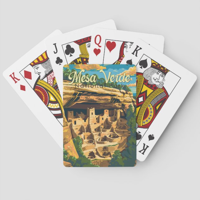 Mesa Verde National Park Illustration Travel Art Poker Cards (Back)