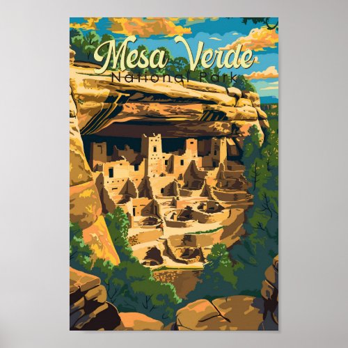 Mesa Verde National Park Illustration Travel Art Poster