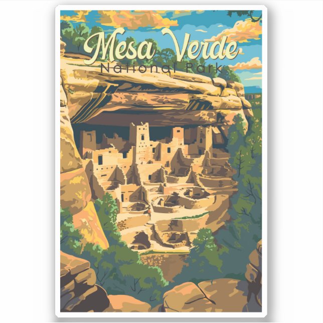Mesa Verde National Park Illustration Travel Art Sticker (Front)