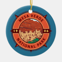 Mesa Verde National Park Retro Compass Emblem Ceramic Ornament