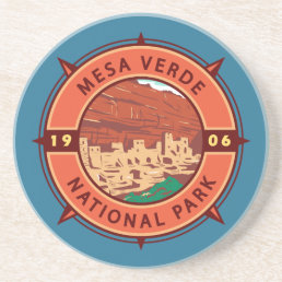 Mesa Verde National Park Retro Compass Emblem Coaster