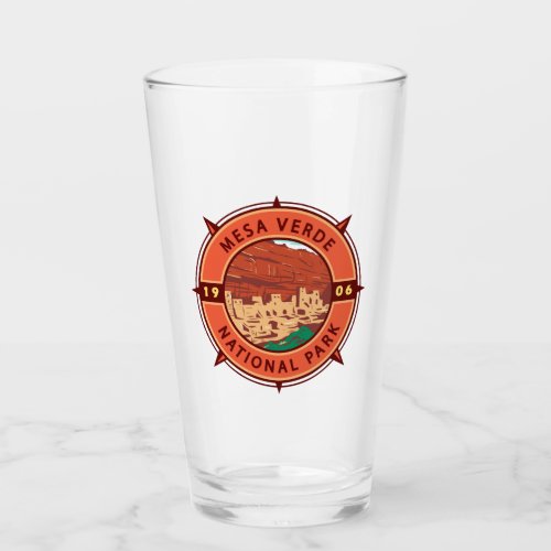 Mesa Verde National Park Retro Compass Emblem Glass