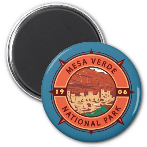 Mesa Verde National Park Retro Compass Emblem Magnet