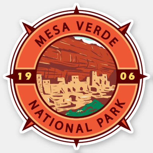Mesa Verde National Park Retro Compass Emblem Sticker