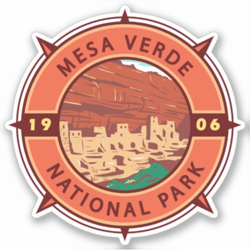 Mesa Verde National Park Retro Compass Emblem Sticker