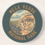 Mesa Verde National Park Retro Distressed Circle Coaster<br><div class="desc">Mesa Verde vector artwork design. The park is known for its well-preserved Ancestral Puebloan cliff dwellings,  notably the huge Cliff Palace.</div>