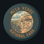 Mesa Verde National Park Retro Distressed Circle Magnet<br><div class="desc">Mesa Verde vector artwork design. The park is known for its well-preserved Ancestral Puebloan cliff dwellings,  notably the huge Cliff Palace.</div>