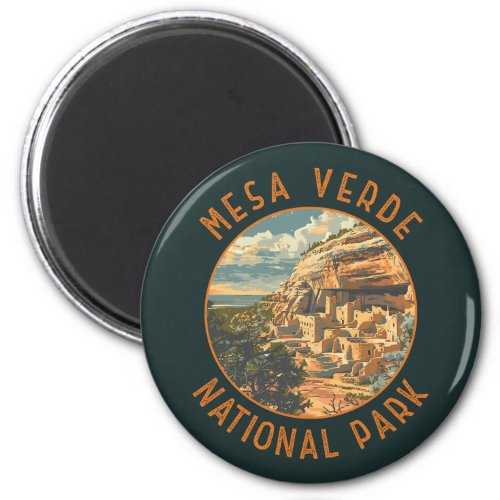 Mesa Verde National Park Retro Distressed Circle Magnet