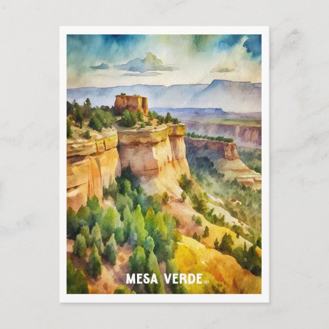 Mesa Verde National Park Watercolor Painting Postcard (Front)