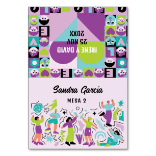 Mesero Plegable Boda Turquoise and Violet Festival Table Number