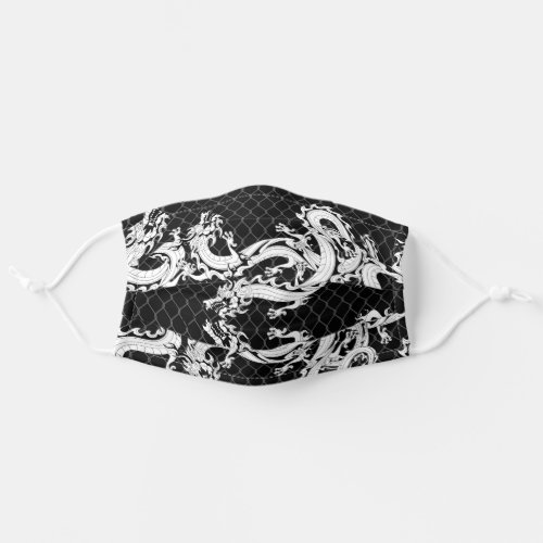 Mesh and White Dragons Animal Pattern Black Adult Cloth Face Mask