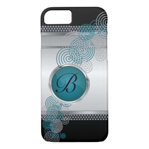 Mesh Steel with Circular Silver  Jade on Black iPhone 87 Case