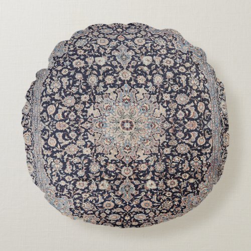 Meshed Persia Dusty Blue Dark Grey  Round Pillow