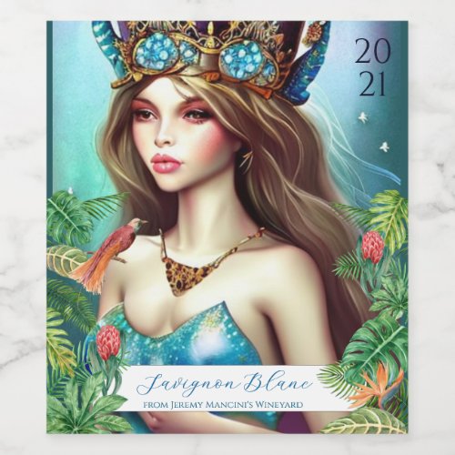 Mesmerized Beauty Queen tropical theme custom text Wine Label