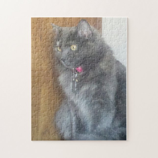 Mesmerized Gray Cat Jigsaw Puzzle (Vertical)
