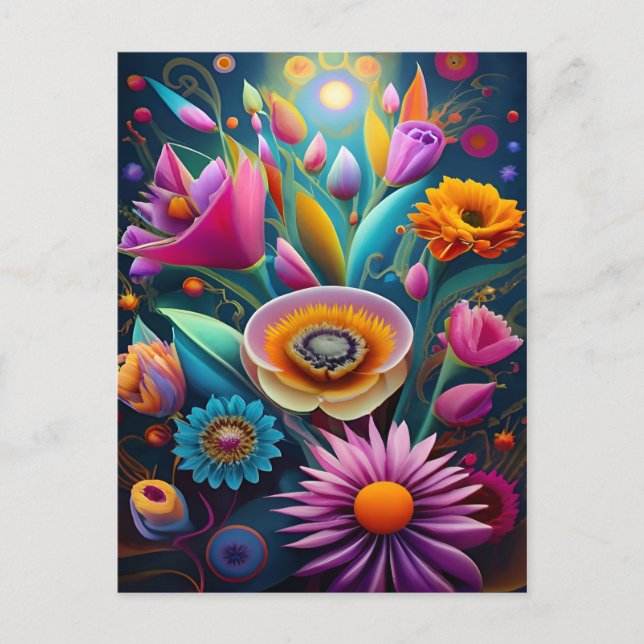 Mesmerizing 3D Floral Abstract Art Design Postcard (Front)